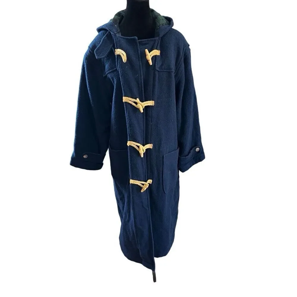 Vintage Polo Ralph Lauren Men’s S Hooded Toggle Coat, Navy Wool Twill Women’s M
